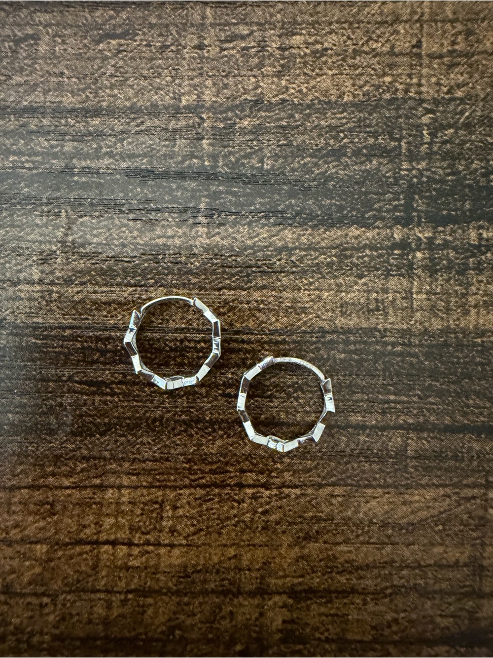Solid Platinum 950 pt950 Textured Hoop Earrings - Geometric Detail